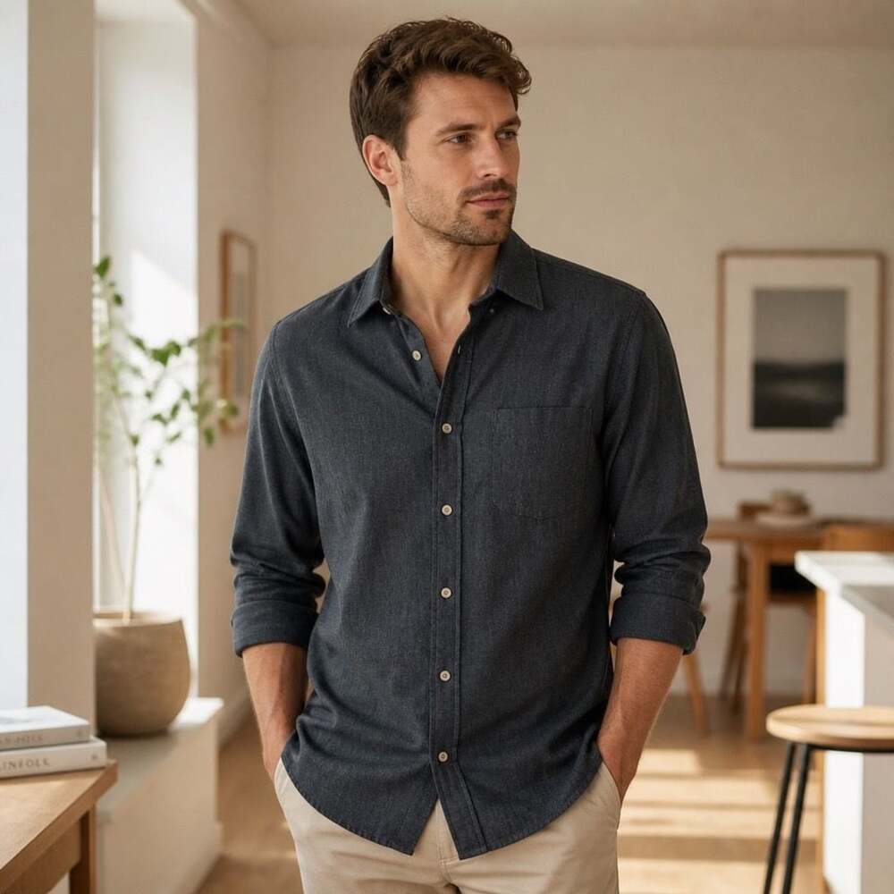 Natural Issue Men's Medium Gray Wrinkle Free Long Sleeve Button Down Shirt